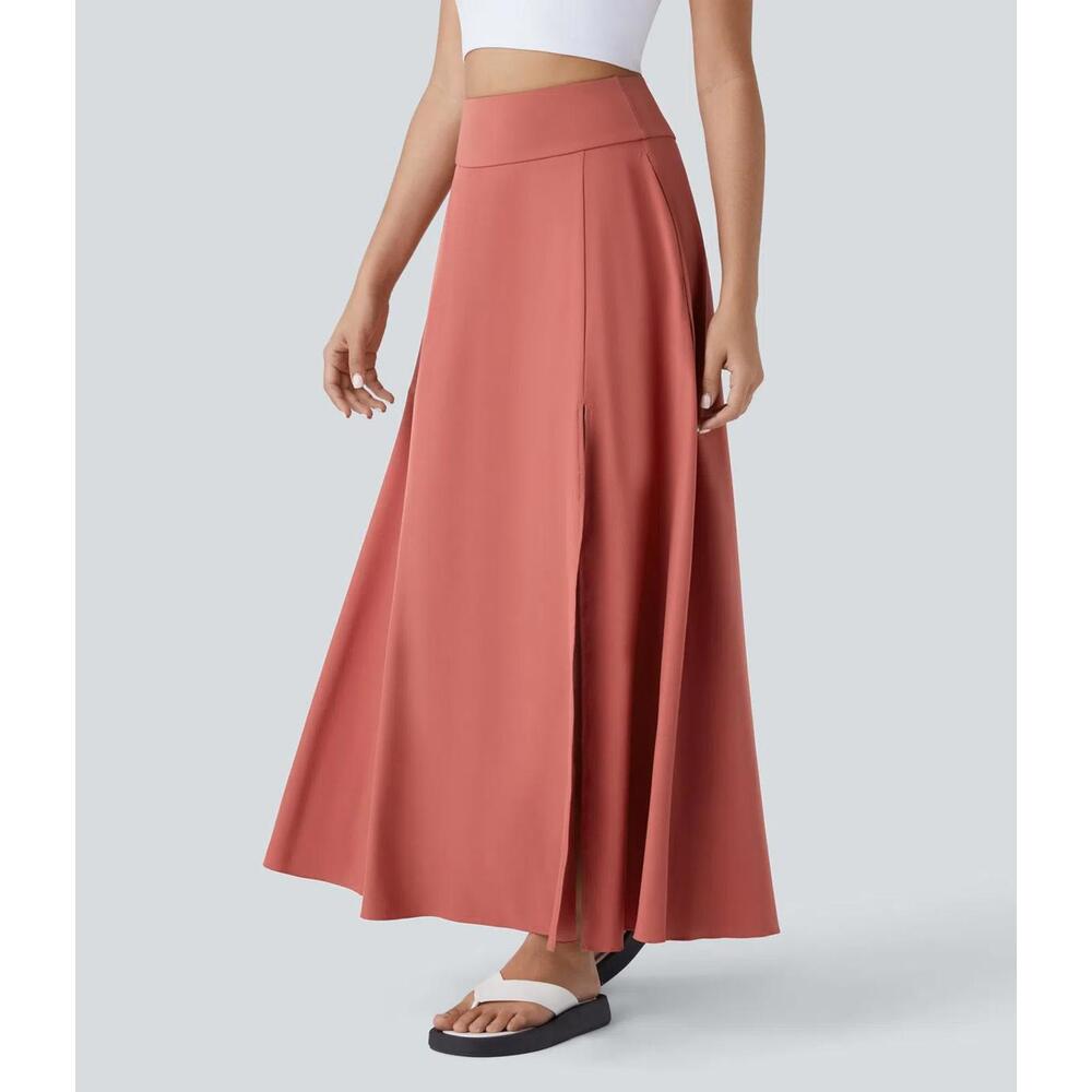 NWT Halara Breezeful High Waisted Pocket 2-in-1 Flowy Maxi Skirt Flame Red - L - Picture 8 of 12